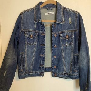 CLASSIC DENIM JACKET W/ DISTRESSED DETAILS-M EUC
